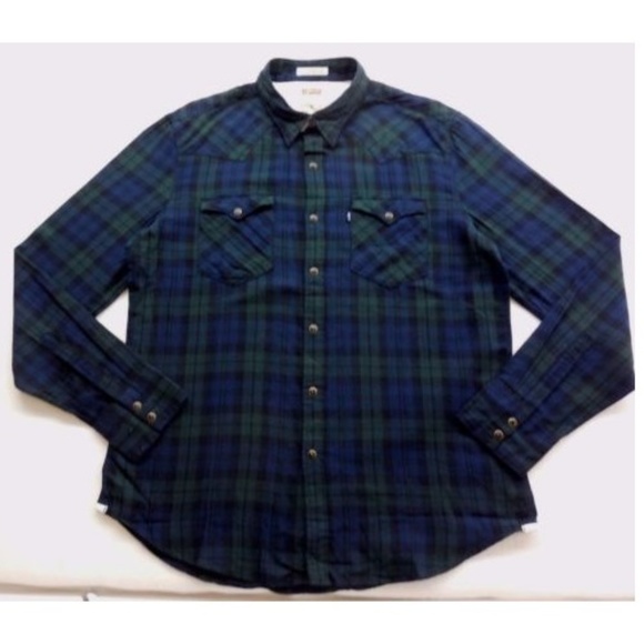 Levi's Green & Blue Plaid Slim Fit Snap Button Up - Picture 3 of 4